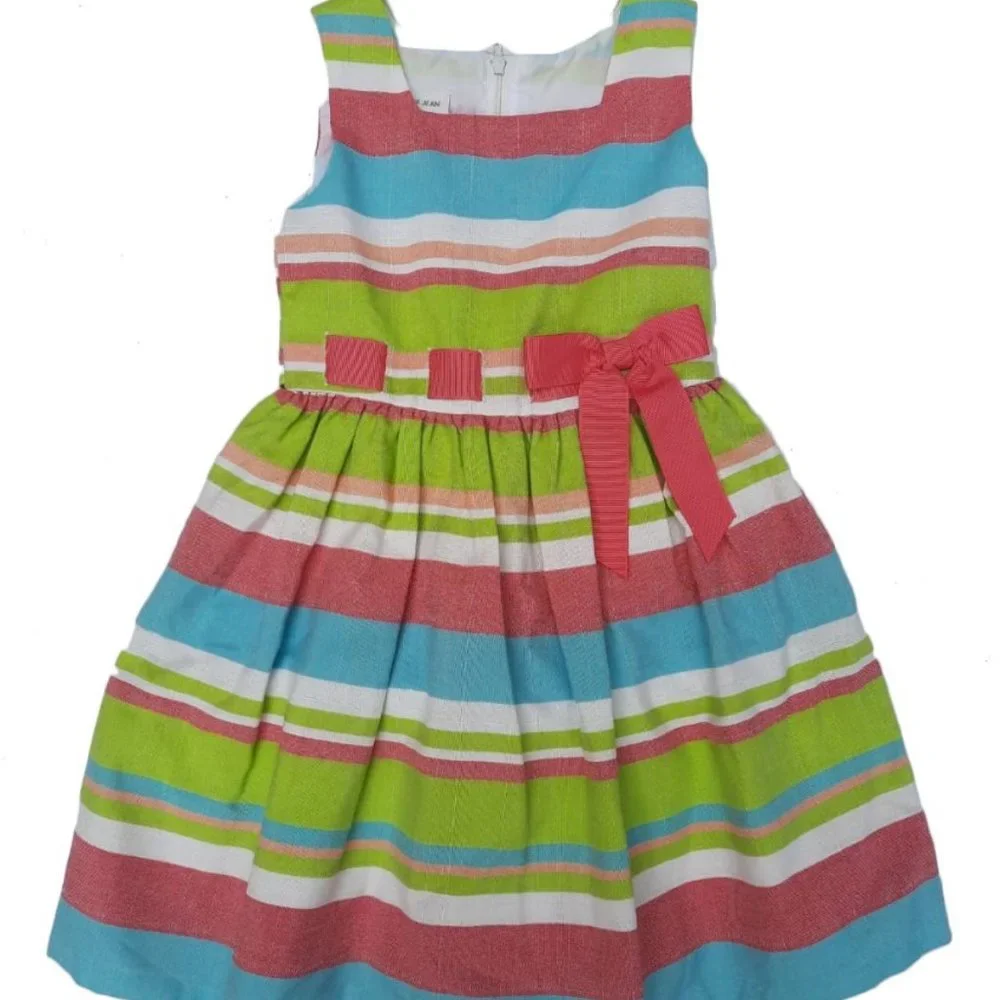 Bonnie Jean Girls‎ Size 14 Multi Color Striped Sleeveless Bow Dress